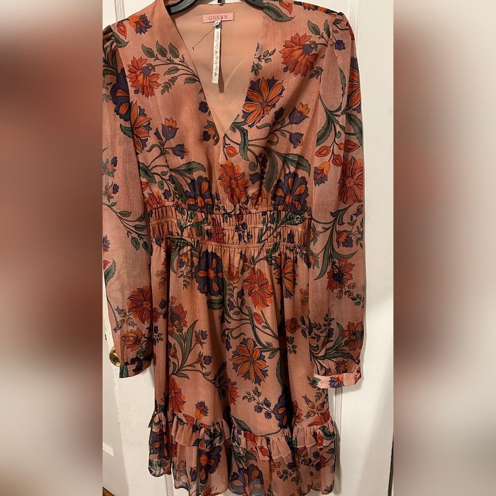GUESS Chiffon Flare Floral Print Dress